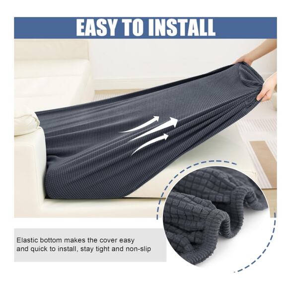 Waterproof Couch Cushion Cover Stretch Jacquard Elastic Bottom MIDDLE - GRAY - Picture 7 of 7